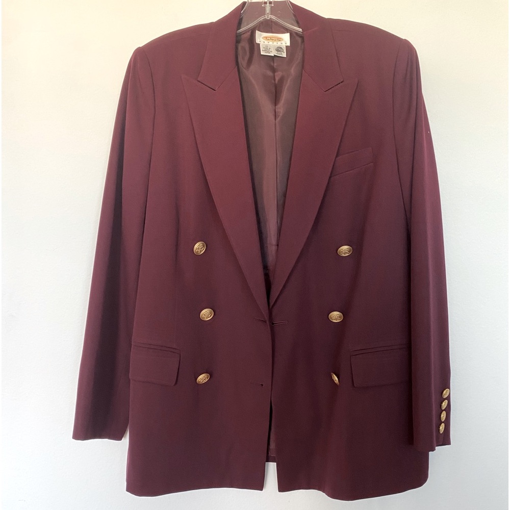Maroon vintage wool double breasted blazer size 10 petites